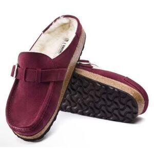 NWT Birkenstock Buckley Shearling Suede Leather Maroon Slip On Clog EU 41/L10/M8